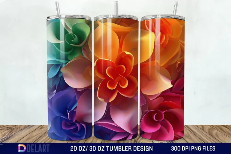 3D Colorful Floral Tumbler Wrap