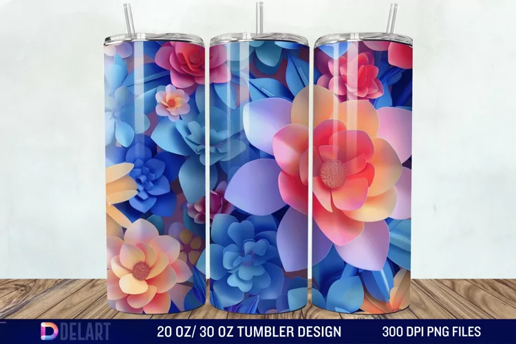 3D Colorful Floral Tumbler Wrap