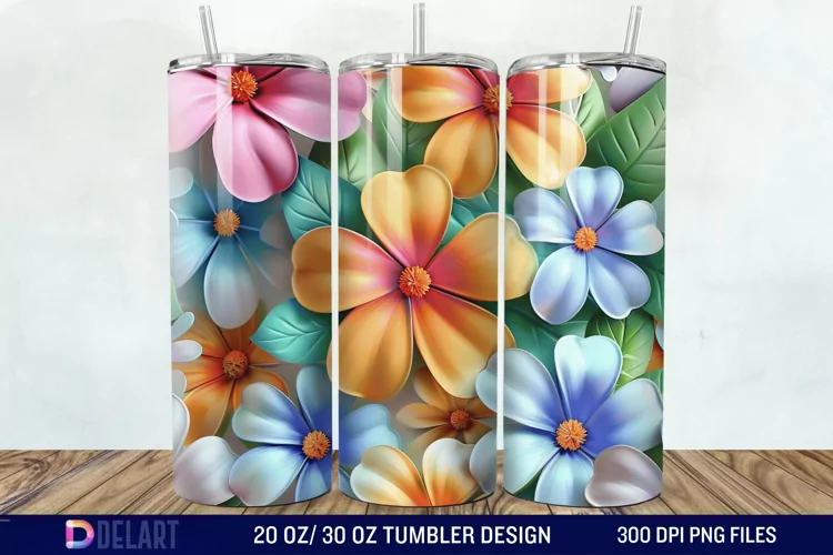3D Colorful Floral Tumbler Wrap
