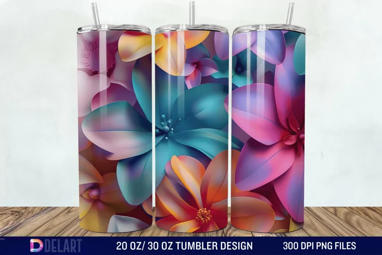 3D Colorful Floral Tumbler Wrap