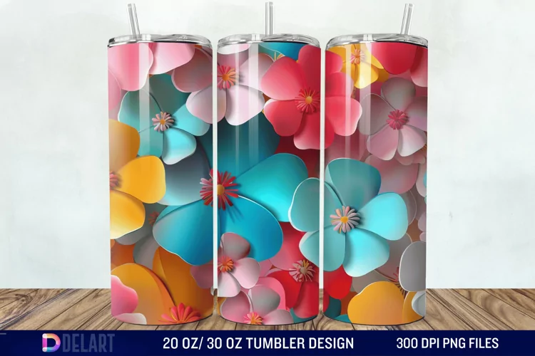 3D Colorful Floral Tumbler Wrap