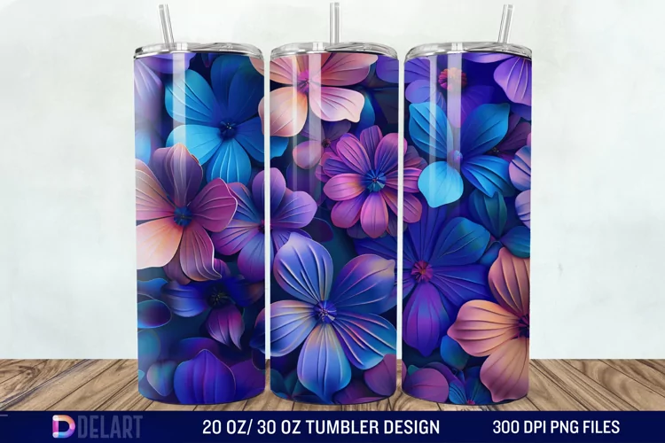 3D Colorful Floral Tumbler Wrap