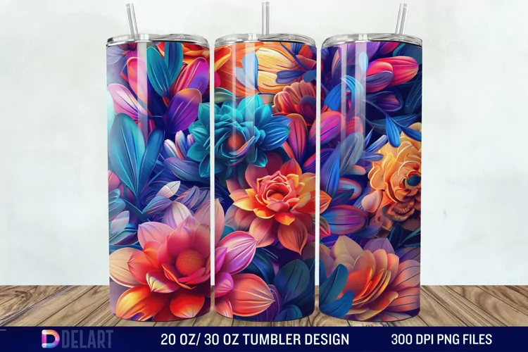 3D Colorful Floral Tumbler Wrap