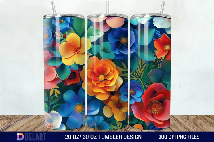 3D Colorful Floral Tumbler Wrap