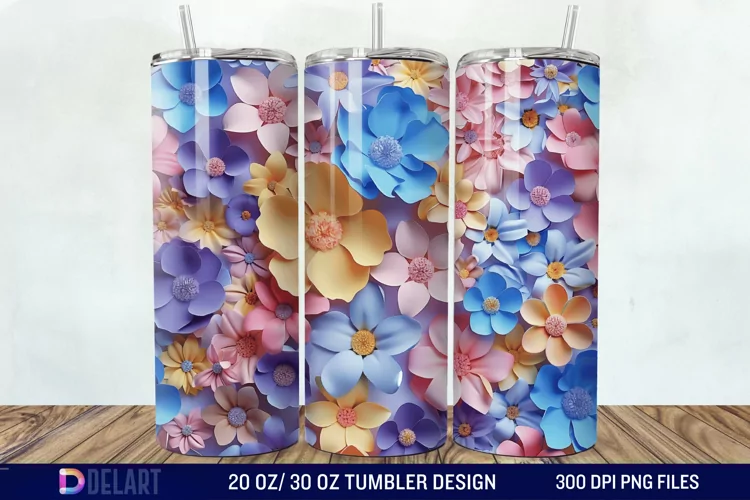 3D Colorful Floral Tumbler Wrap