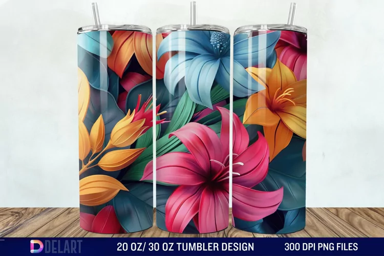 3D Colorful Floral Tumbler Wrap