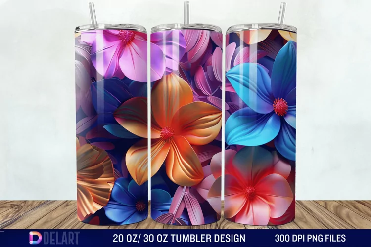 3D Colorful Floral Tumbler Wrap