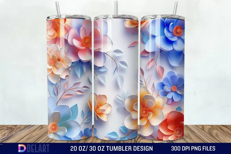 3D Colorful Floral Tumbler Wrap