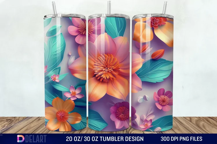3D Colorful Floral Tumbler Wrap
