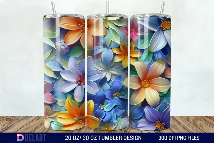 3D Colorful Floral Tumbler Wrap