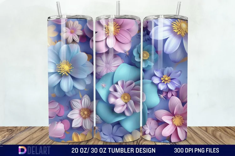 3D Colorful Floral Tumbler Wrap