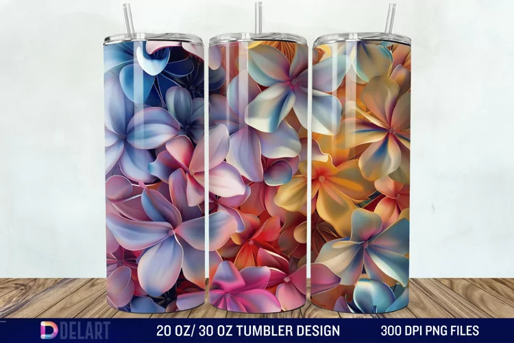 3D Colorful Floral Tumbler Wrap