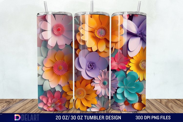 3D Colorful Floral Tumbler Wrap