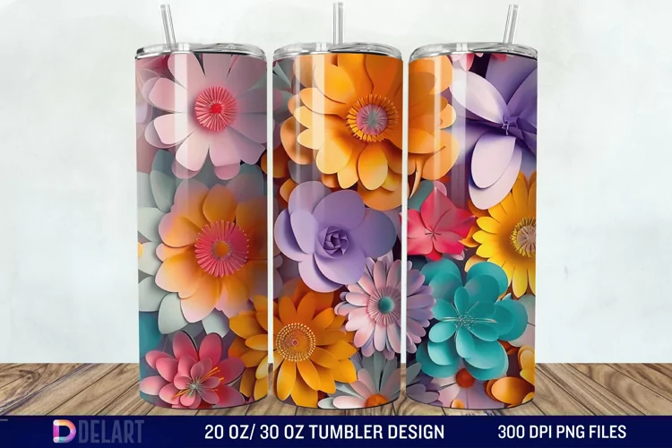 3D Colorful Floral Tumbler Wrap