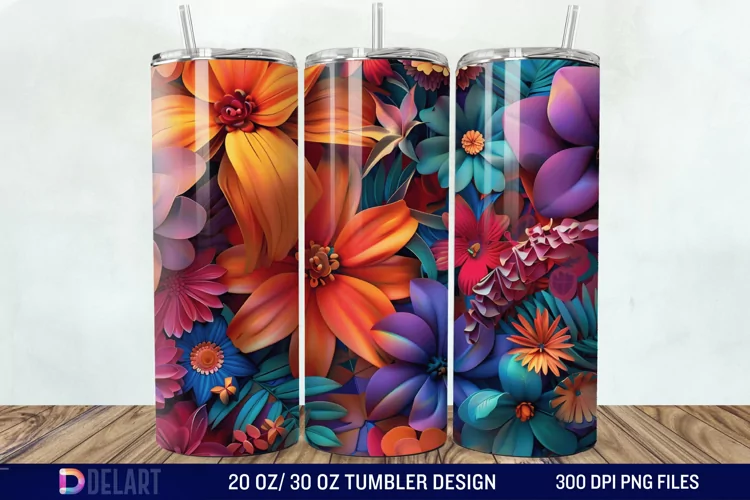 3D Colorful Floral Tumbler Wrap