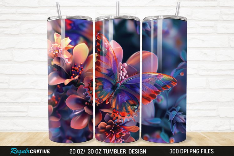 3D Colorful Flower Butterfly 20/30oz Skinny Tumbler example image 1
