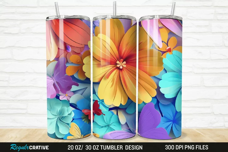 3D Colorful Flower Butterfly 20/30oz Skinny Tumbler
