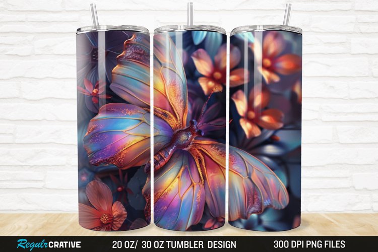 3D Colorful Flower Butterfly 20/30oz Skinny Tumbler example image 1
