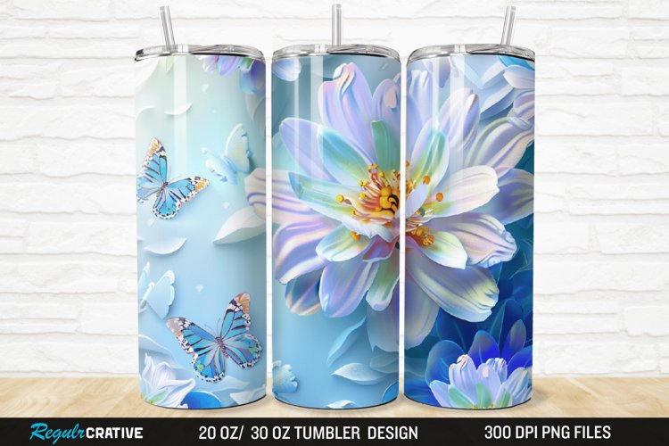 3D Colorful Flower Butterfly 20/30oz Skinny Tumbler example image 1