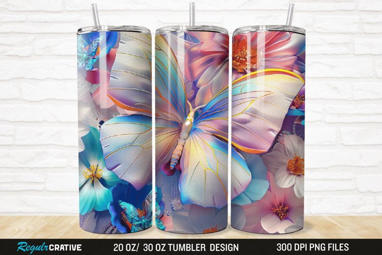3D Colorful Flower Butterfly 20/30oz Skinny Tumbler example image 1