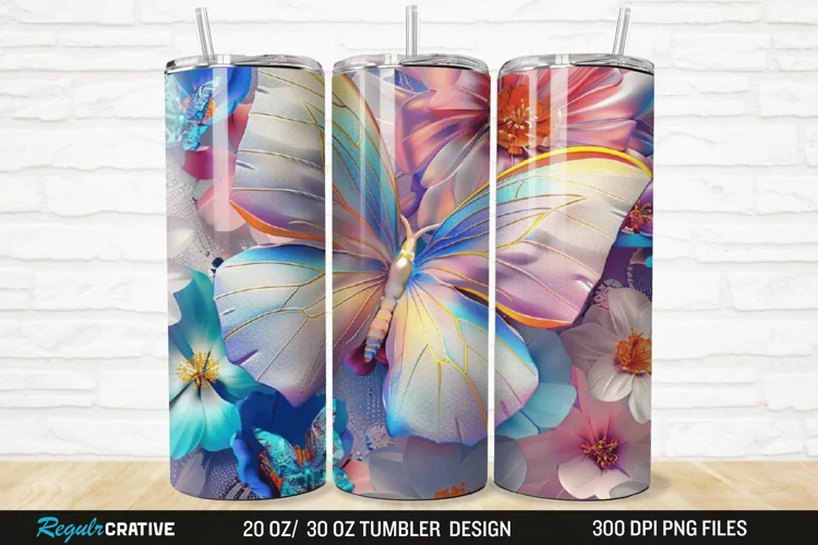 3D Colorful Flower Butterfly 20/30oz Skinny Tumbler