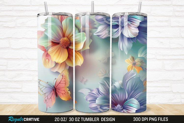 3D Colorful Flower Butterfly 20/30oz Skinny Tumbler example image 1