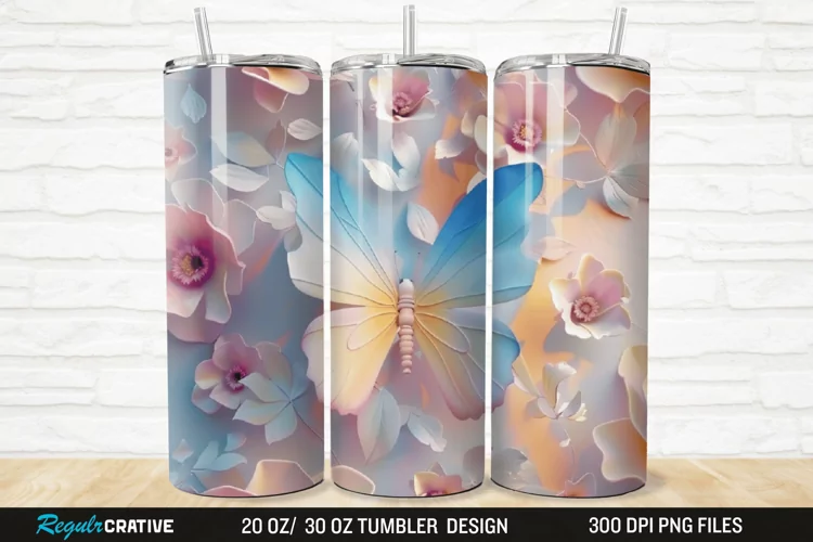 3D Colorful Flower Butterfly 20/30oz Skinny Tumbler