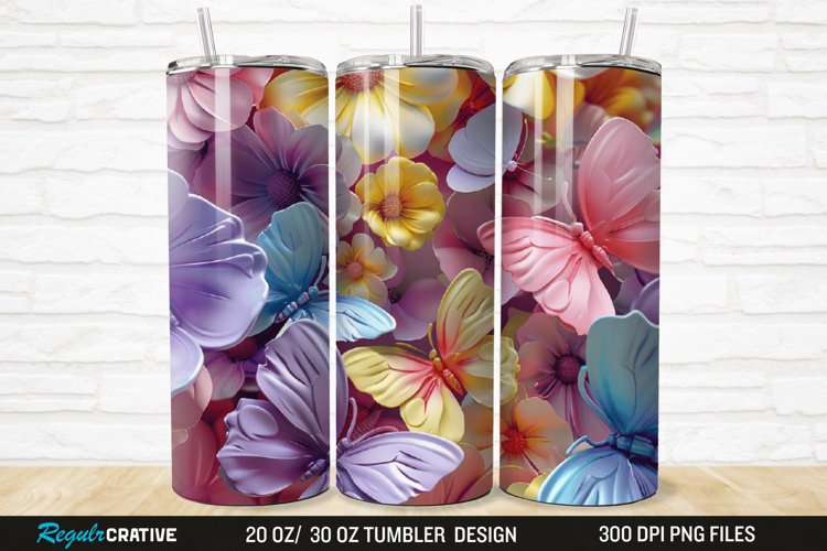 3D Colorful Flower Butterfly 20/30oz Skinny Tumbler example image 1