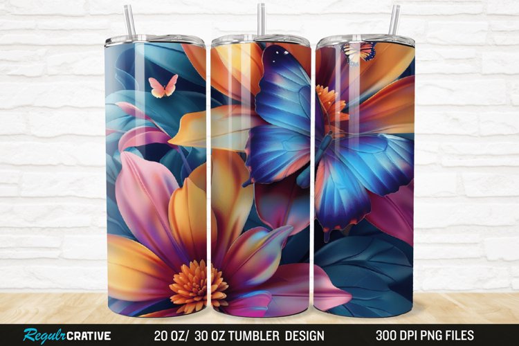 3D Colorful Flower Butterfly 20/30oz Skinny Tumbler example image 1