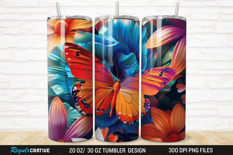 3D Colorful Flower Butterfly 20/30oz Skinny Tumbler example image 1