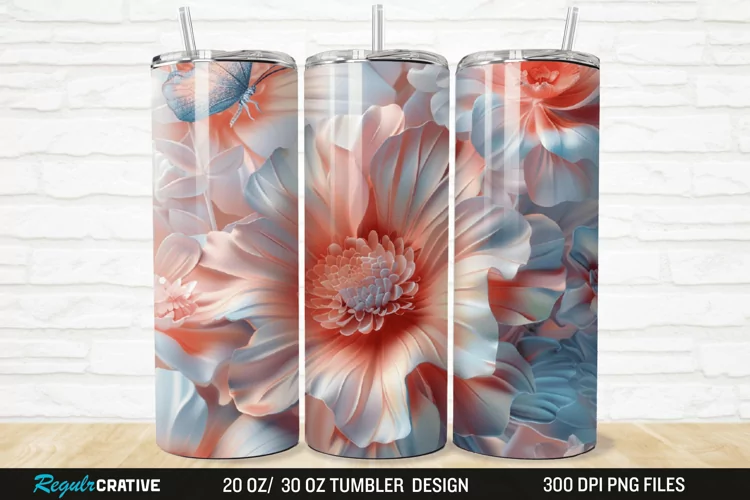 3D Colorful Flower Butterfly 20/30oz Skinny Tumbler