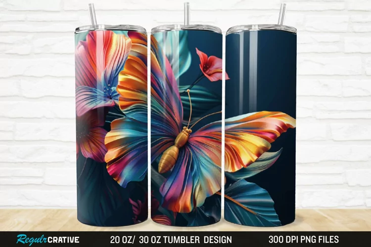3D Colorful Flower Butterfly 20/30oz Skinny Tumbler