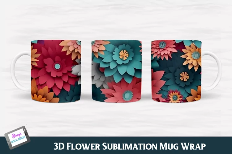 3D Flower Mug | Flower Mug Wrap | Colorful Flowers