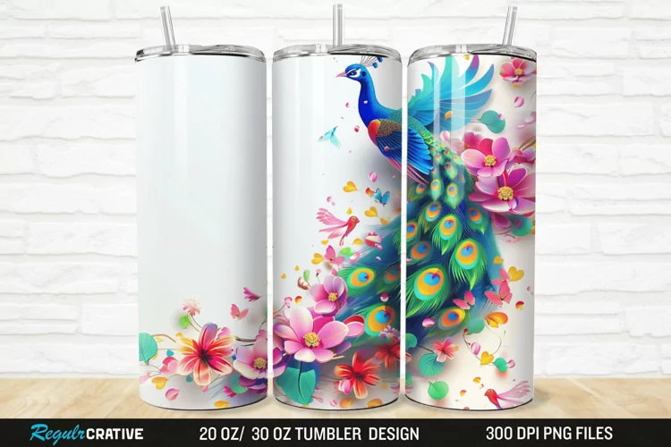 3D Colorful Flowers Peacock Floral 20/30oz Skinny Tumbler