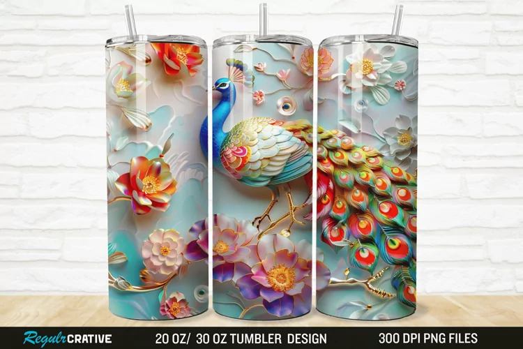 3D Colorful Flowers Peacock Floral 20/30oz Skinny Tumbler