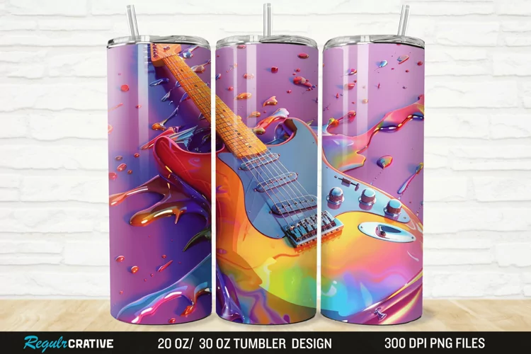 3D Colorful Guitar 20/30oz Skinny Tumbler