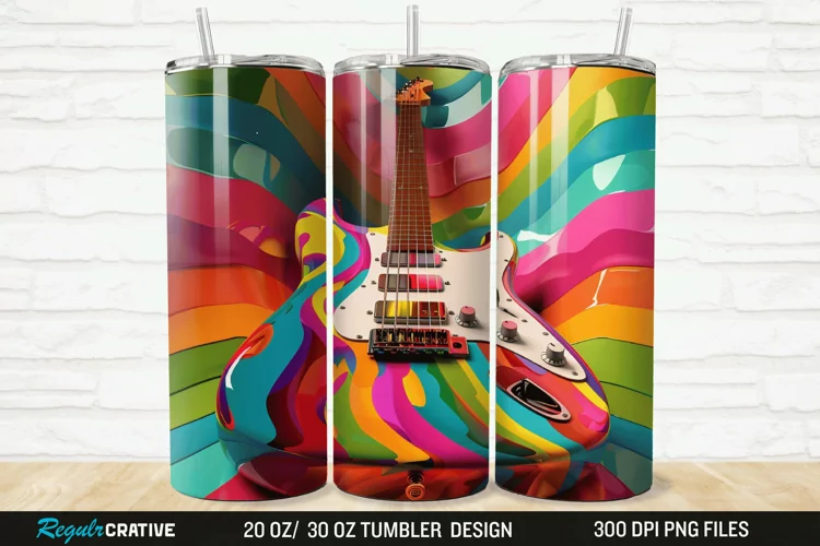 3D Colorful Guitar 20/30oz Skinny Tumbler