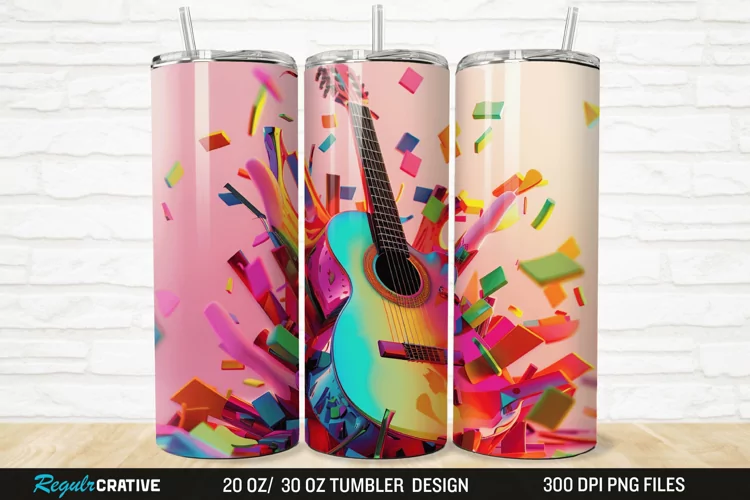 3D Colorful Guitar 20/30oz Skinny Tumbler