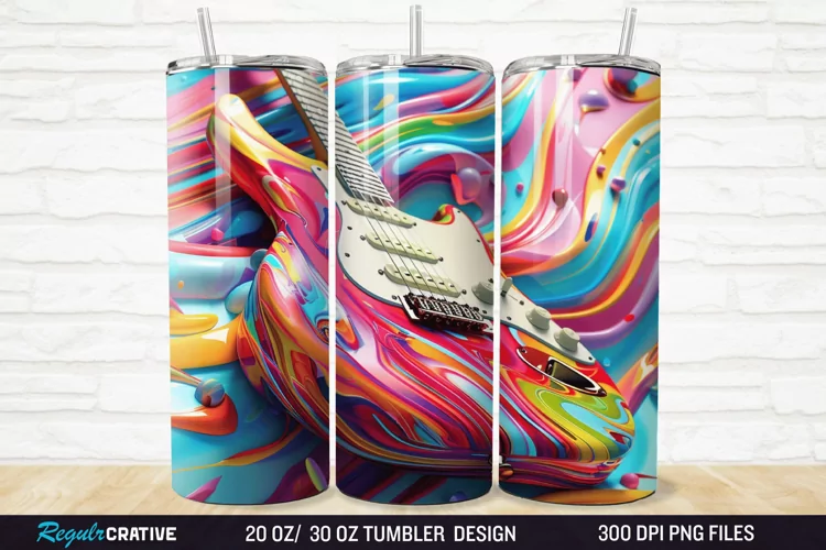 3D Colorful Guitar 20/30oz Skinny Tumbler