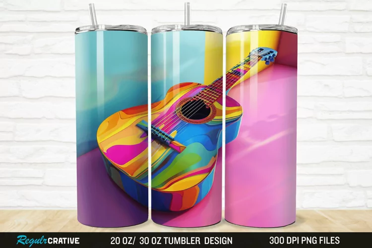 3D Colorful Guitar 20/30oz Skinny Tumbler
