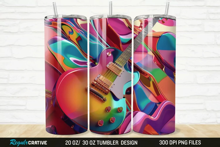 3D Colorful Guitar 20/30oz Skinny Tumbler