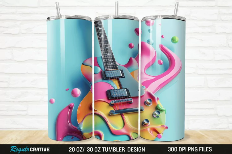 3D Colorful Guitar 20/30oz Skinny Tumbler