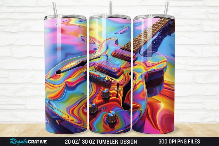 3D Colorful Guitar 20/30oz Skinny Tumbler