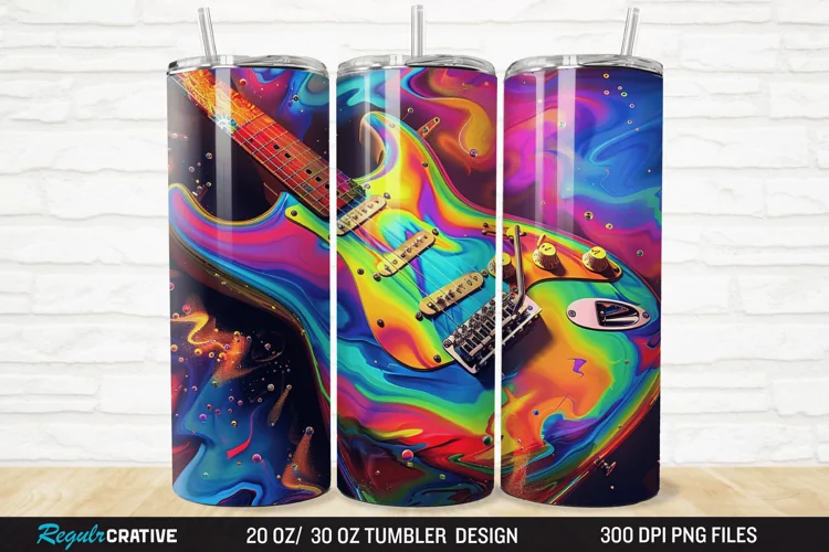 3D Colorful Guitar 20/30oz Skinny Tumbler
