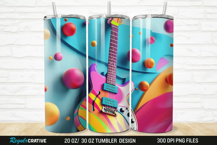 3D Colorful Guitar 20/30oz Skinny Tumbler
