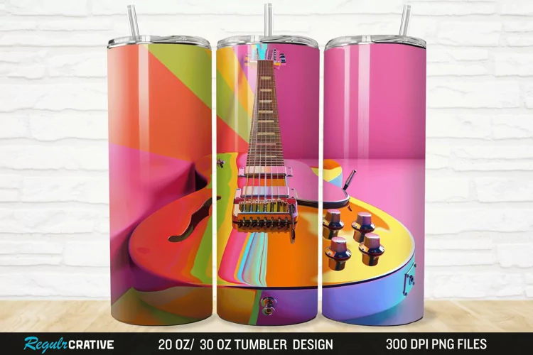 3D Colorful Guitar 20/30oz Skinny Tumbler