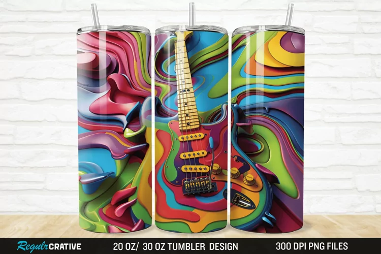 3D Colorful Guitar 20/30oz Skinny Tumbler