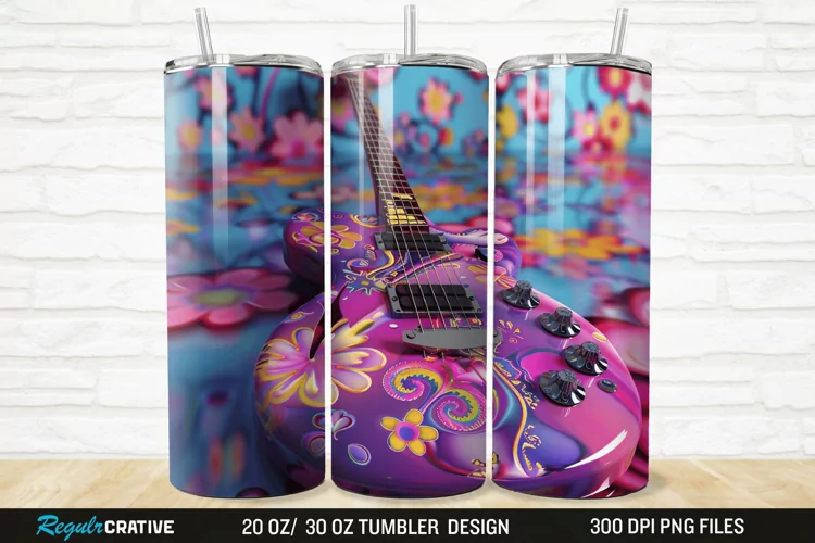 3D Colorful Guitar 20/30oz Skinny Tumbler
