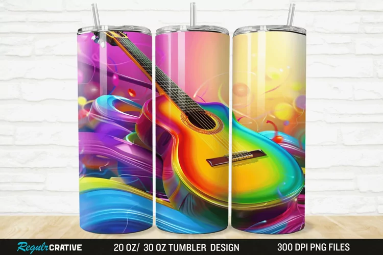 3D Colorful Guitar 20/30oz Skinny Tumbler