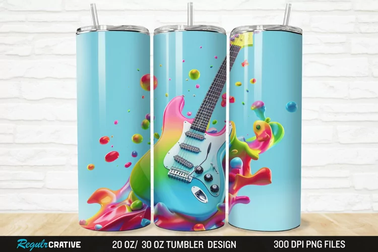 3D Colorful Guitar 20/30oz Skinny Tumbler